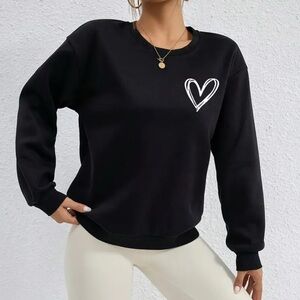 2/$20 • SHEIN Crewneck Black Sweater White Heart Print